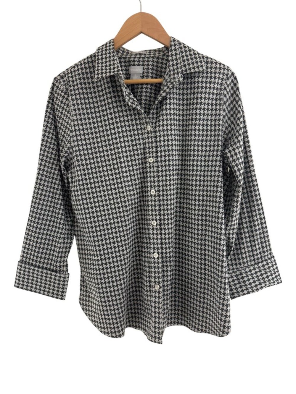 Chico's New Size 2 = 12 No-Iron Coolmax All-Season Stretch Houndstooth Shirt Top